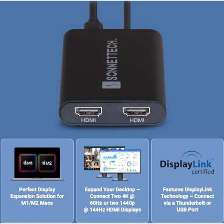 SoNNeT – DisplayLink USB-C Dual HDMI Adapter 4K 60Hz für M1/M2/M3 Thunderbolt Macs – Bild 2