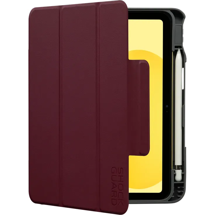 Shockguard THE ULTRA iPad 10. Gen. & A16 Folio Case, bruchsichere Hülle mit verstärkten Ecken und Stifthalter, Beere