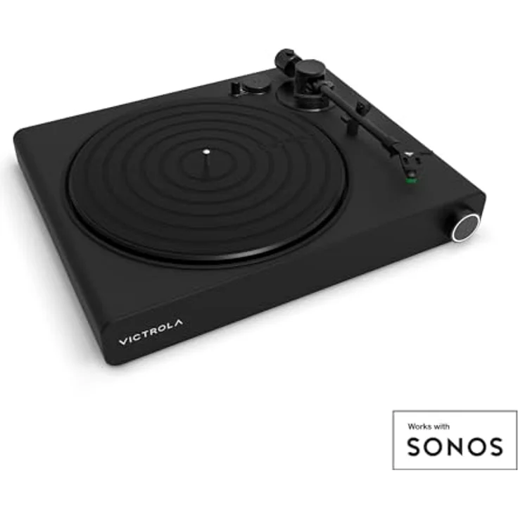 Victrola Stream Onyx Plattenspieler mit 3 Abspielgeschwindigkeiten| Funktioniert drahtlos mit Sonos-Geräten| Hochpräzise magnetische Kartusche | Mattschwarz | VPT-2000-BLK-INT – Bild 2