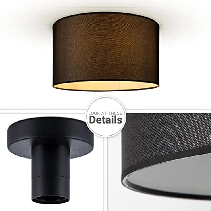 Paco Home Deckenleuchte Stoff Modern Rund E27 Uni, Weiß/Schwarz – Bild 5