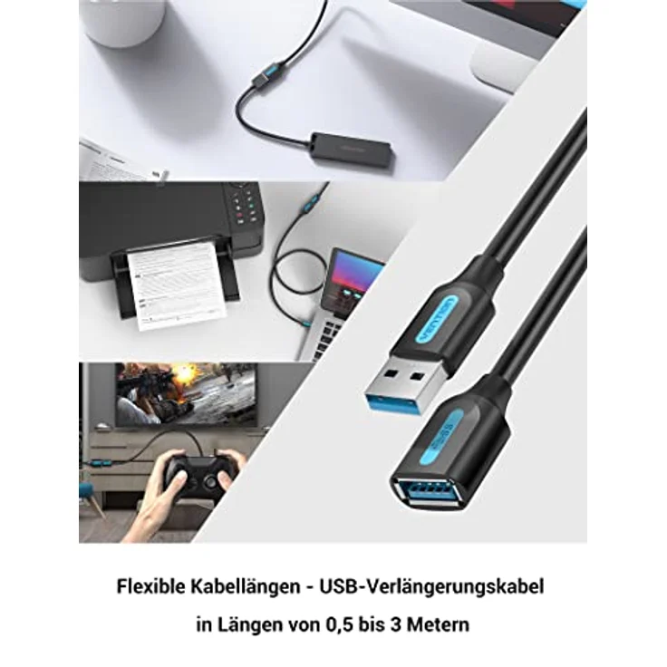 VENTION USB 3.0 Verlängerungskabel 5 Gbps, USB 3.0 A Stecker auf A Buchse, für Kartenlesegerät, Tastatur, USB-Stick, externe Festplatte - Robust und langlebig – Bild 2
