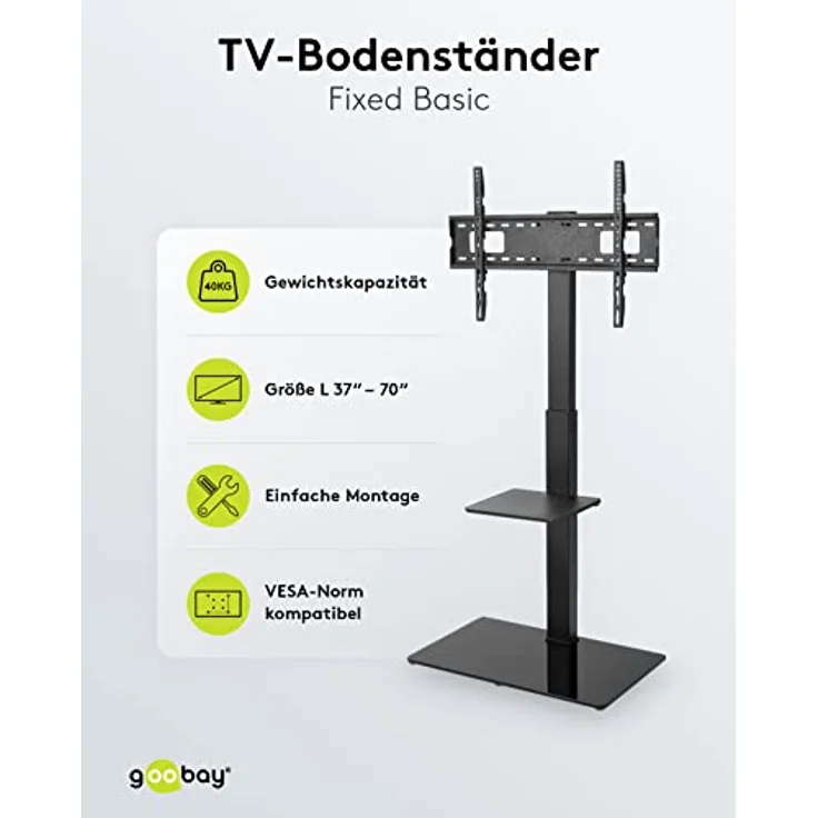 goobay 58526 TV Standfuss für Fernseher und Monitore zwischen 37“ und 70 Zoll (94-180cm) / Schwenkbar und Höhenverstellbar/Fernsehständer für Flat TV & Curved TV bis 40 kg Schwarz – Bild 2
