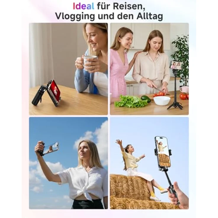 Rollei Easy Creator SmartGrip, 3-in-1 Smartphone-Stativ mit Bluetooth-Fernbedienung, verstellbar und tragbar, Aluminium, bis zu 43 cm hoch – Bild 8