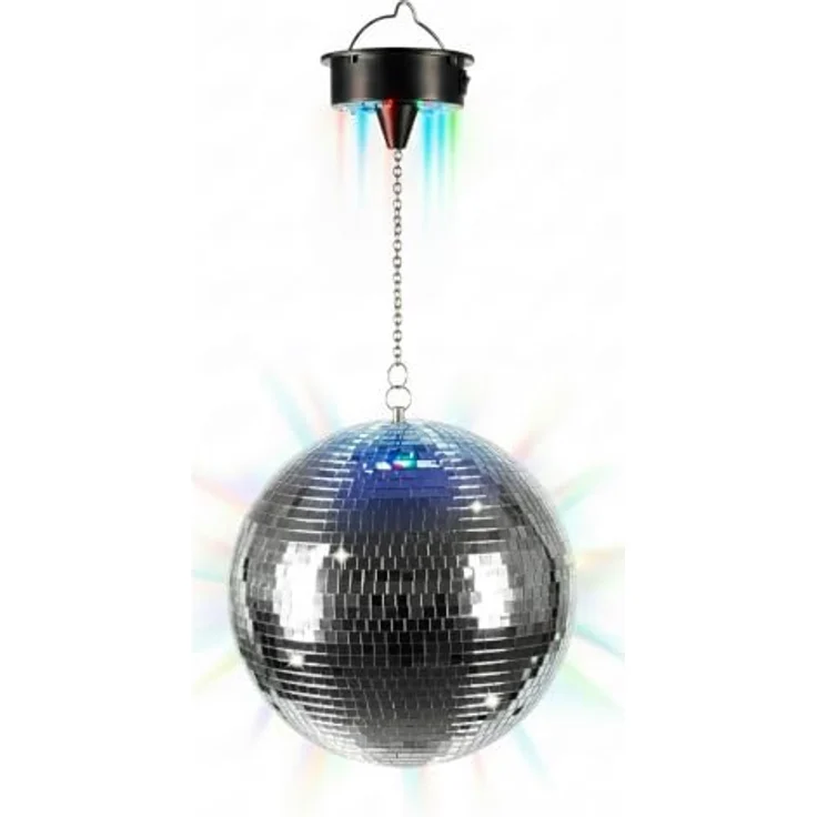 Relaxdays Discokugel, rotierend, Ø 20 cm, Silber mit mehrfarbigen LEDs und kabellosem Batteriebetrieb – Bild 1