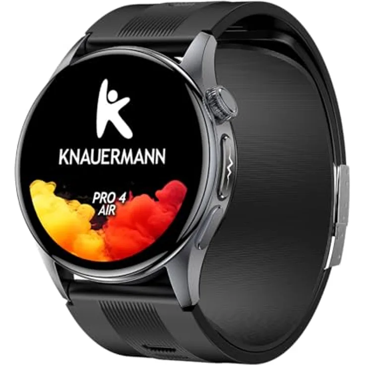 Knauermann PRO 4 Air Senioren-Smartwatch mit Sturzerkennung, SOS-Funktion und rundem Design, Schwarz