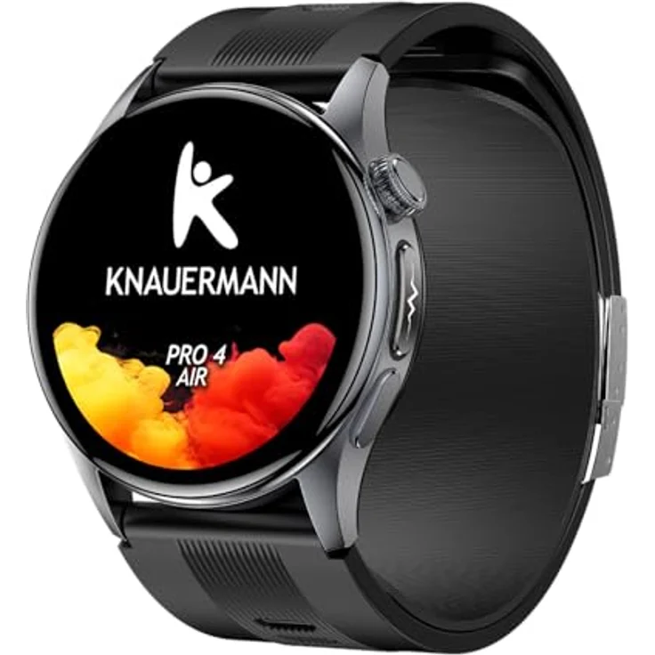 Knauermann PRO 4 Air Senioren-Smartwatch mit Sturzerkennung, SOS-Funktion und rundem Design, Schwarz – Bild 1