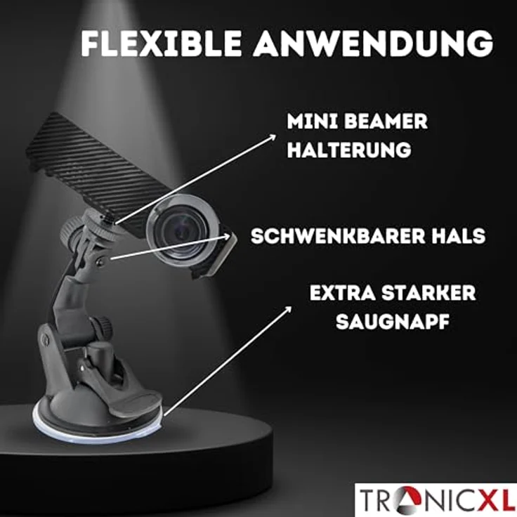 TronicXL Saugnapf Halterung für Mini Beamer 1/4", Premium Halterung für Anker Wimius XGIMI Mars Vankyo, starker Halt auf glatten Oberflächen, zwei Gelenke für perfekten Blickwinkel – Bild 4