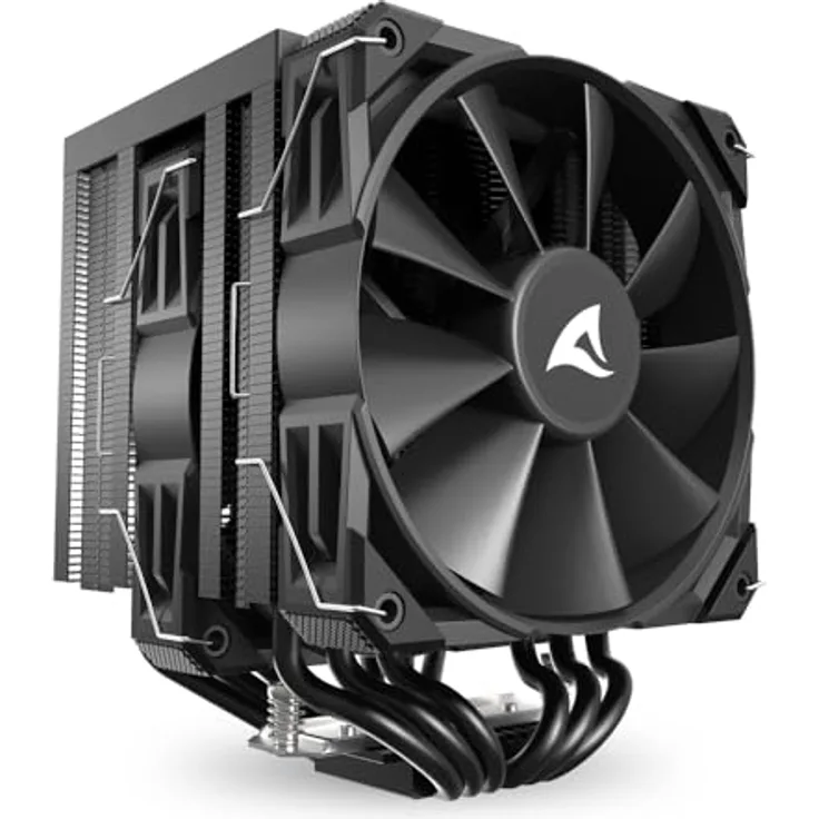 Sharkoon A60 Black Air Cooler, 156 mm CPU Kühler mit 260 W TDP, zwei 120 mm Lüftern, variabler Lüftergeschwindigkeit von 500 bis 1800 RPM, Schwarz