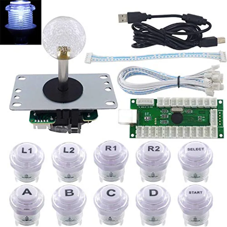 SJ@JX Arcade Game LED DIY Kit, Joystick Controller mit mechanischen BLACK SWITCH Tasten, Zero Delay USB Encoder, kompatibel mit Windows und Raspberry Pi RetroPie