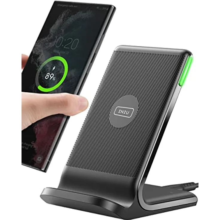 INIU Wireless Charger, 15W Schnellladeständer Kabellose Ladestation Qi-Zertifiziert Ladegerät Kompatibel für iPhone13 12 ProMax Xr Xs X 8 Samsung GalaxyS22 S21 S20 S10 S9 Note10 9 Google LG Xiaomi usw