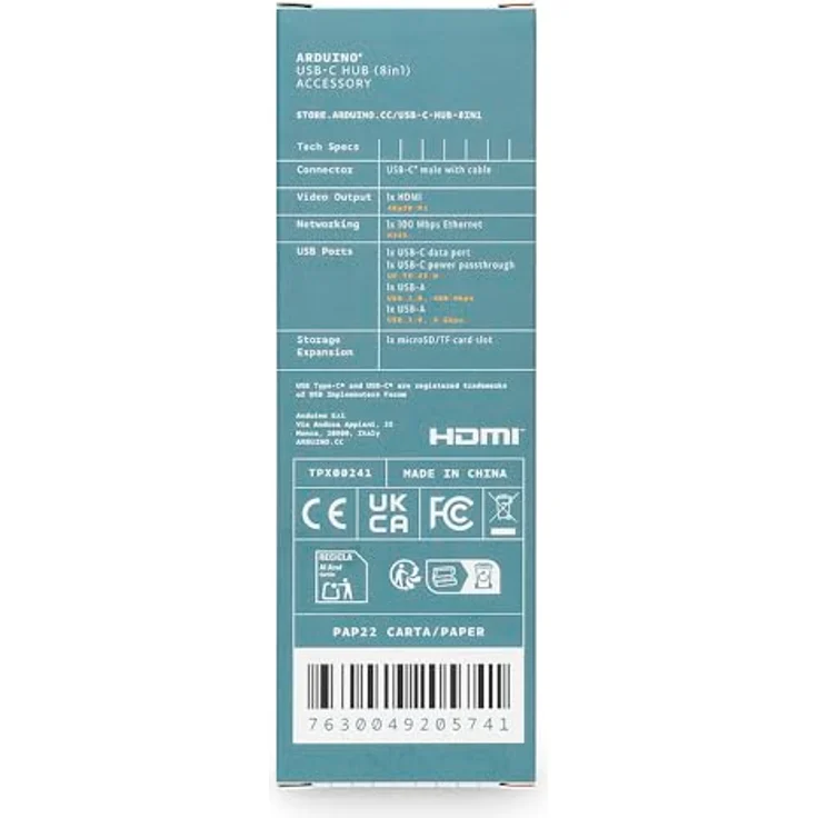 Arduino USB-C Hub (8 in 1) [TPX00241], 4K HDMI, Ethernet, USB-A & USB-C Ports, SD/TF-Kartenleser, 65W Power Pass-Through – Bild 5