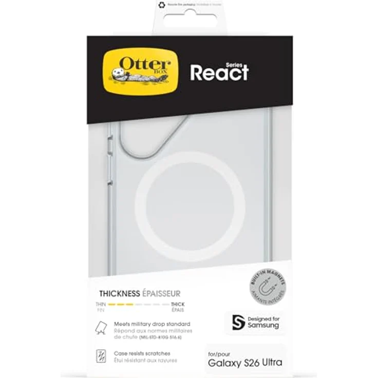 OtterBox React Series Hülle für Samsung Galaxy S26 Ultra, stoßfest, sturzsicher, ultraschlank, transparent, magnetisch, getestet nach Militärstandard – Bild 1