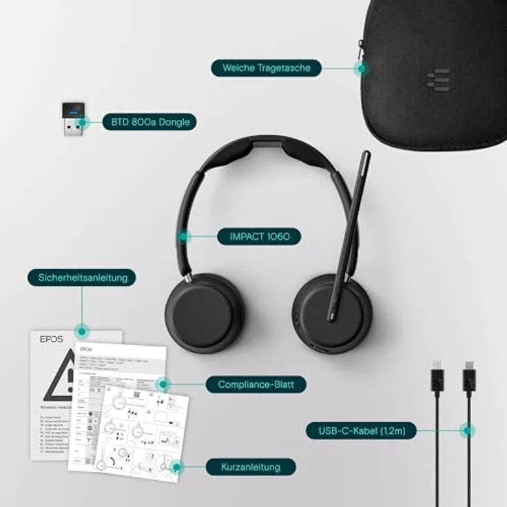 EPOS IMPACT 1060 Hochwertiges Büro-Bluetooth Headset - Beidseitig, EPOS AI verbesserte Sprachaufnahme, Super Wideband Audio - Schwarz – Bild 5