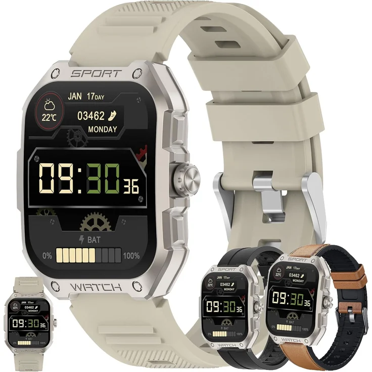 SGDDFIT GPS Smartwatch Herren 1.83 Zoll AMOLED mit Telefonfunktion, 100 Sportmodi, Herzfrequenz- und Schlafmonitor, 5ATM wasserdicht, kompatibel mit Android und iOS