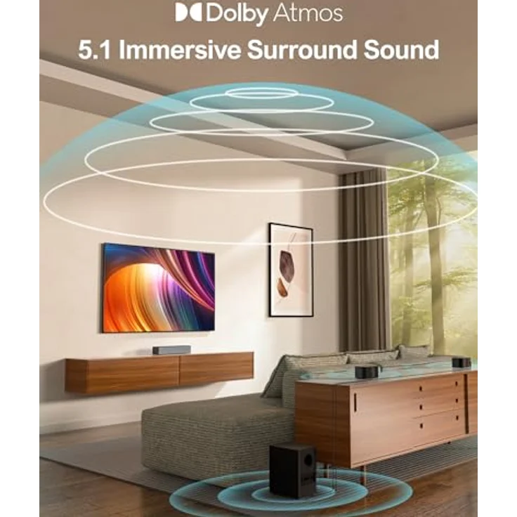 ULTIMEA 5.1 Dolby Atmos Soundbar, 3D Surround Sound System, Soundbar für TV Geräte mit Subwoofer, 2 Rear-Lautsprechern, Soundbar Bluetooth 5.3 mit Einstellbarem Bass, Poseidon D60 – Bild 3