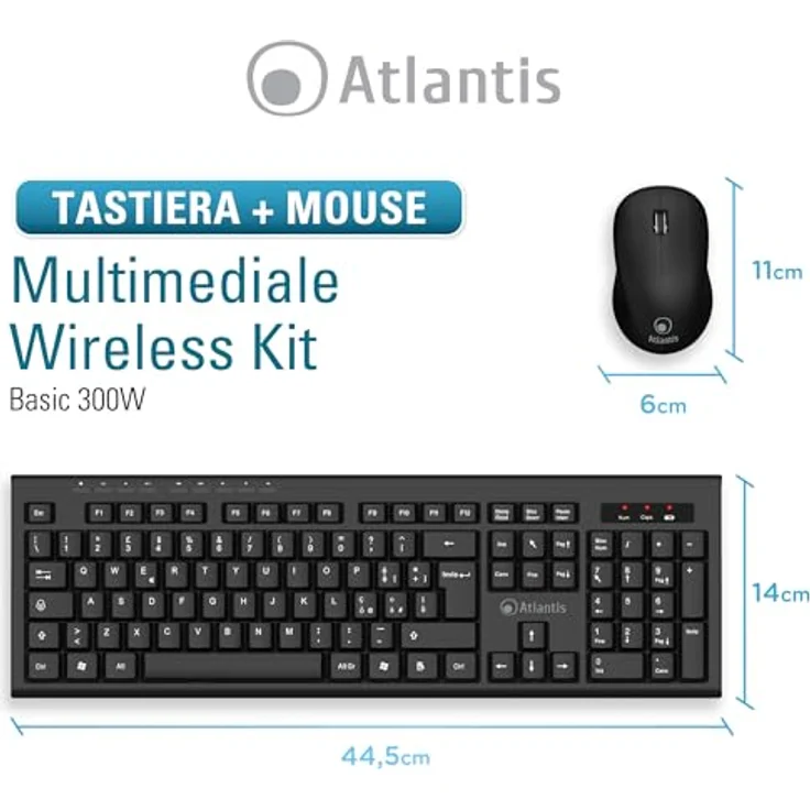 Atlantis Land P013-AX280G+M, Kabelloses QWERTY Tastatur- und Maus-Set, Volle Größe, Schwarz, RF Wireless, 1200 dpi Sensor – Bild 6