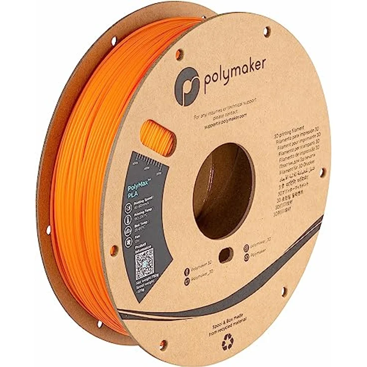 Polymaker PA06008 PolyMAX Tough Filament, hohe Steifigkeit und Zugfestigkeit, PLA, 1.75 mm, 750 g, Orange – Bild 1