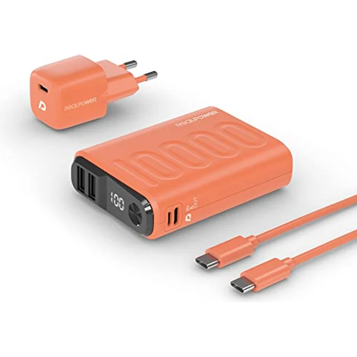 RealPower PB-10000 PowerPack PD Ladeset Powerbank mit 22.5W Power und 10.000mAh Kapazität, Nano USB-C Ladegerät, Schnellladekabel, kompatibel mit iPhone ProMax, iPad, Samsung Galaxy, Google Pixel usw. – Bild 1