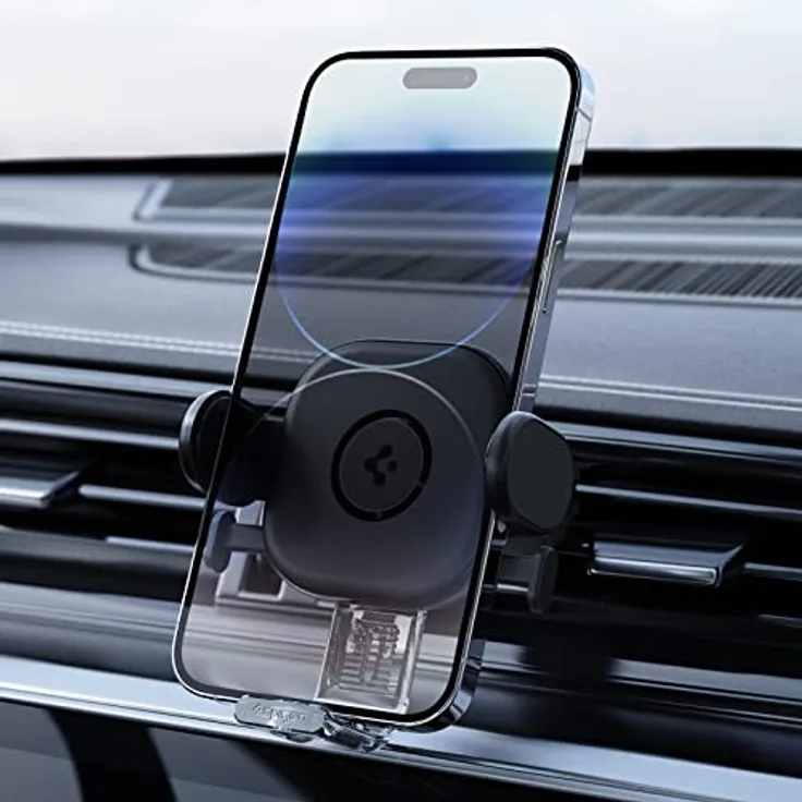 Spigen UTS12 OneTap Universal-Autohalterung, Smartphone Halterung für Lüftungsöffnungen, schwarz, 360° drehbar, kompatibel mit Geräten von 65-94 mm