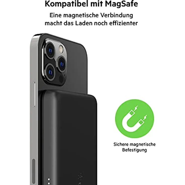 Belkin magnetische drahtlose Powerbank 2,5 K (portables Ladegerät, kompatibel mit MagSafe, für iPhone 14-Modelle, 2500 mAh, kompakte Ausführung zum Schnellladen USB-C/USB-C-Kabel enthalten) – Schwarz – Bild 3