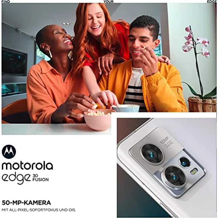 Motorola edge30 fusion Smartphone (6,55"-FHD+-Display, 50-MP-Kamera, 8/128 GB, 4400 mAh, Android 12), Aurora White, inkl. Schutzcover + KFZ-Adapter  - Preisvergleich – Bild 4