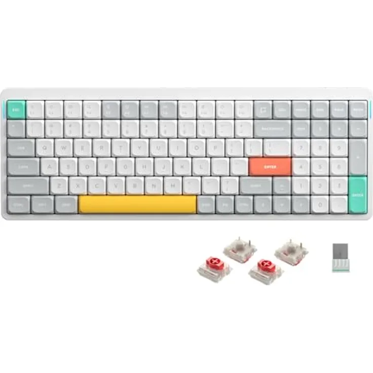 nuphy Air96 V2 Mechanische Tastatur Kabellos mit niedrigem Profil,100 Tasten RGB Hot-Swap Tastatur unterstützt 2.4GHz Wireless/Bluetooth/USB-C für PC/Laptop/Windows/Mac-White Gateron Red Switch