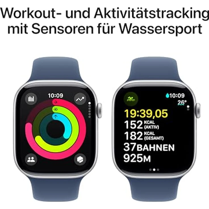 Apple Watch Series 10, 46 mm, GPS + Cellular, Aluminiumgehäuse Silber, Sportarmband Denim, S/M – Bild 4
