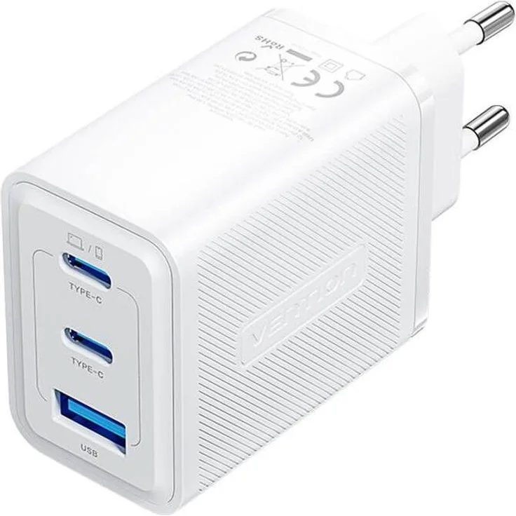 Vention FERW0-EU, Wall Charger mit 2xUSB-C und USB-A, 65W GaN, Weiss