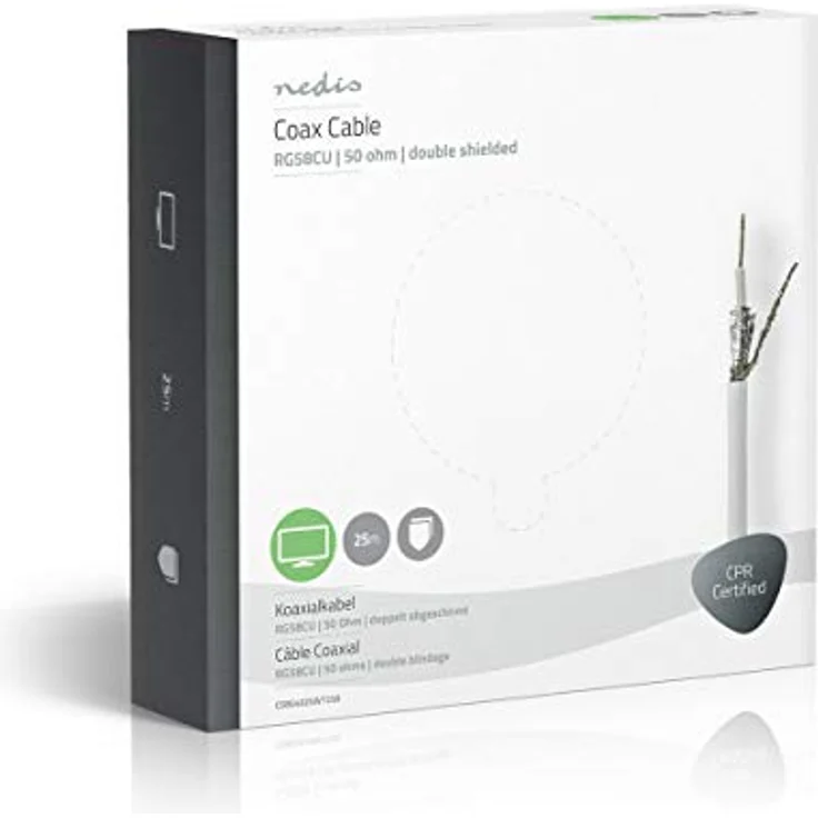Nedis Koaxialkabel RG58CU, 25 m, doppelt abgeschirmt, weiß, Geschenkbox, Rolle – Bild 4