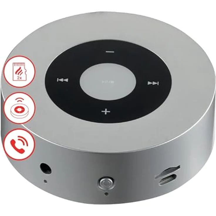 KAMINIO Knister Lautsprecher Moritz - Tragbare Soundbox mit Kaminfeuer-Klängen, Bluetooth, AUX, Mikrofon, Akku - Silber – Bild 1