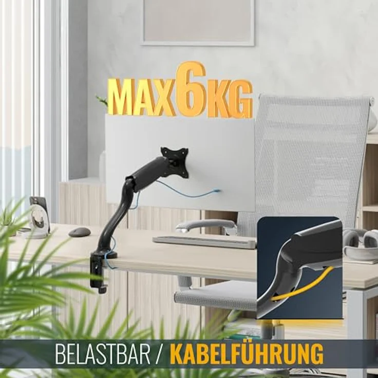 RICOO Monitor Tischhalterung für Monitore Monitorhalterung TS6511 Gasfeder Monitorständer Schwenkbar Neigbar Höhenverstellbar Schreibtisch Bildschirmständer Tisch Ständer Monitorhalterungen VESA 75x75 100x100 / Schwarz – Bild 7