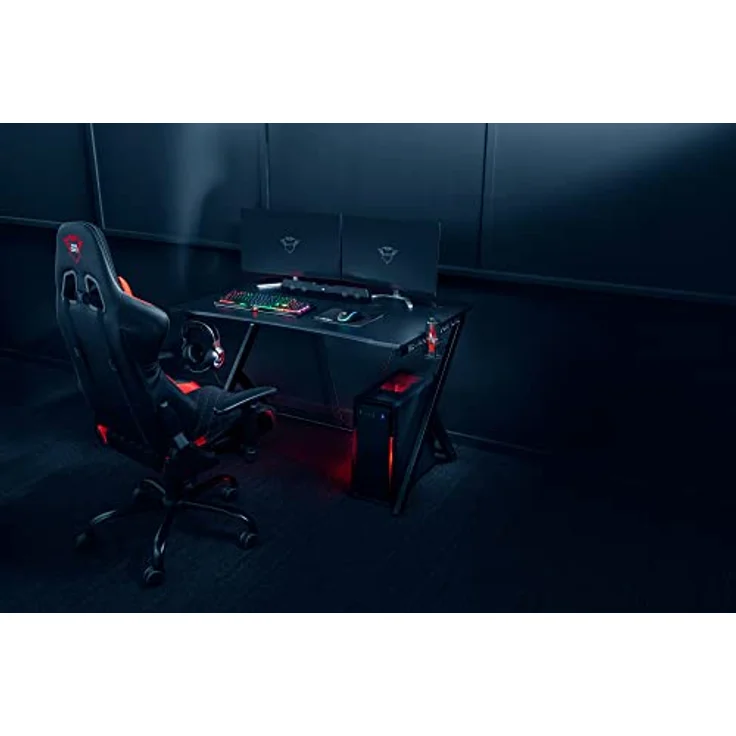 Trust Gaming Tisch - GXT 711 Dominus Ergonomischer Gaming Schreibtisch mit Kabelmanagementsystem, Headset- und Getränkehalter – Bild 2