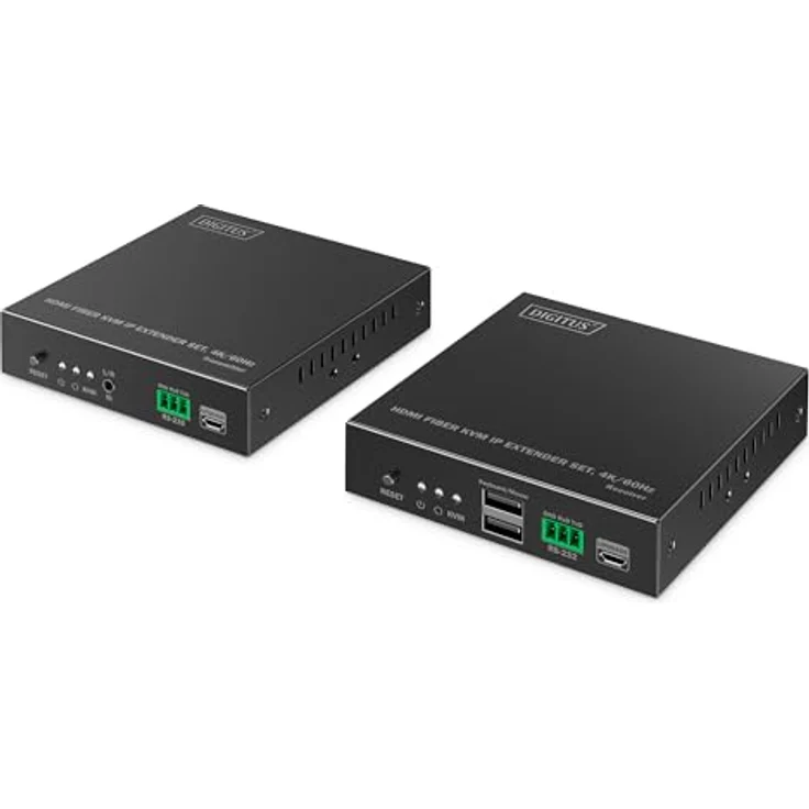 Digitus HDMI Fiber KVM IP Extender Set, 4K/60Hz, Punkt-zu-Punkt und Punkt-zu-Multipunkt, bis zu 40 km, Schwarz – Bild 2