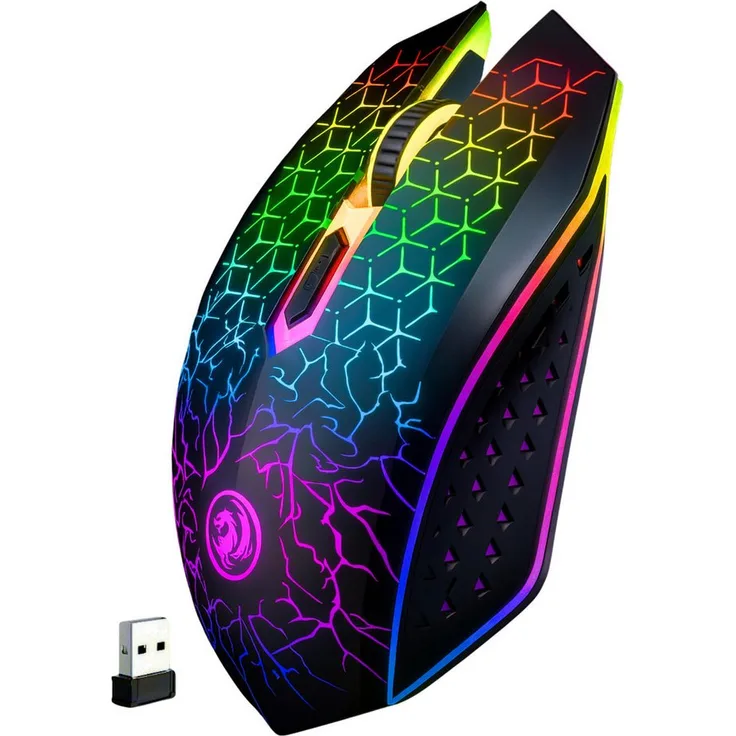 S&T Design RGB Gaming Maus, Kabellos Wireless mit leisen Klicks, Bluetooth 5.2, 1600 dpi, ergonomisches Design für PC/Macbook/Laptop