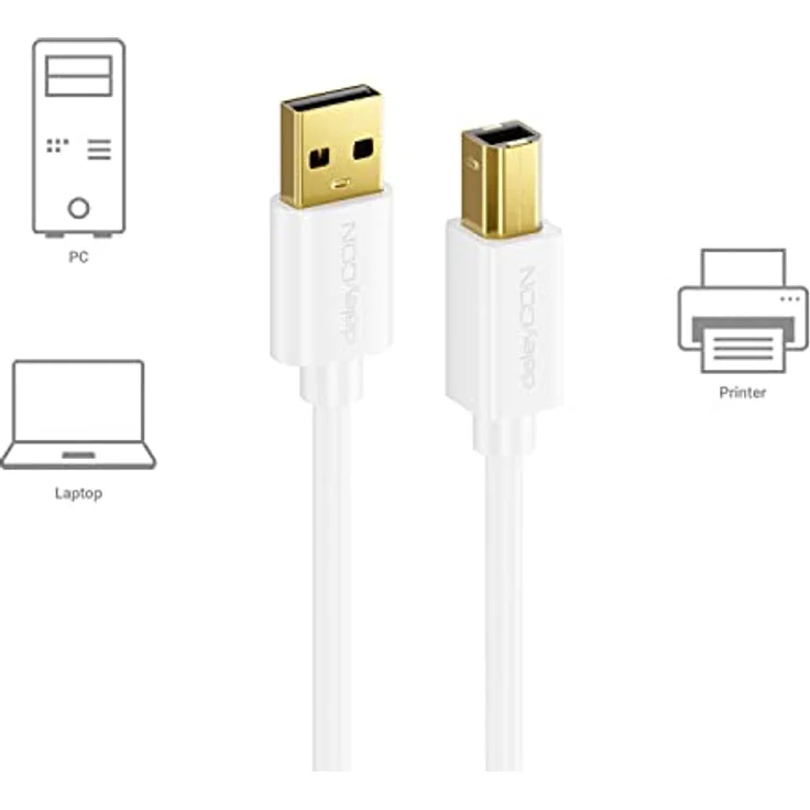 deleyCON 5m USB 2.0 Datenkabel, USB A-Stecker zu USB B-Stecker, Hochgeschwindigkeit, Störungsfrei, weiß – Bild 5