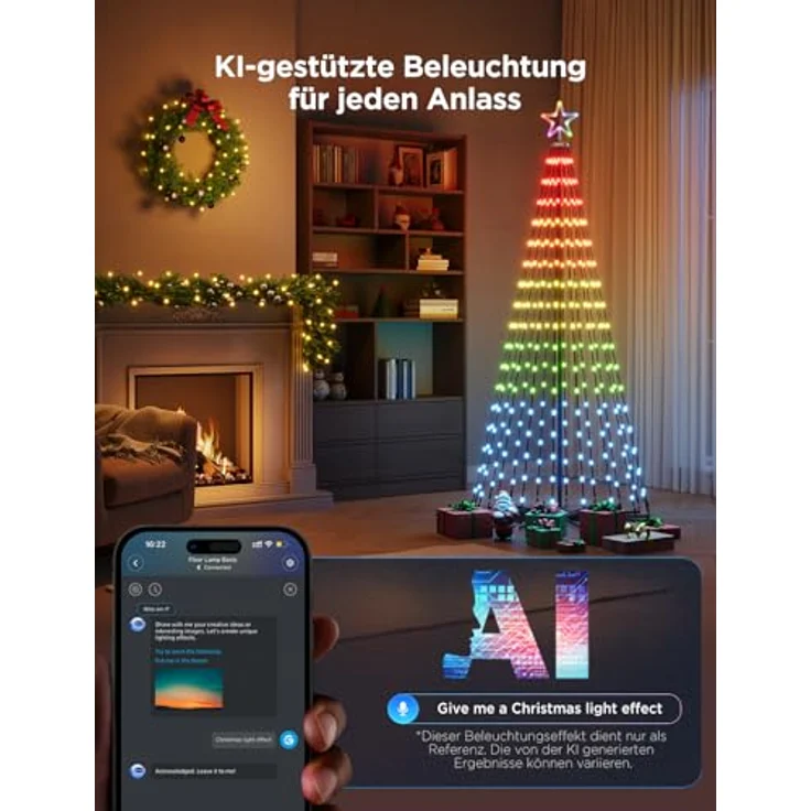 Govee Christmas Cone Tree Lights, 1,82m RGBIC Lichterkette mit App-Steuerung, 316 LEDs, IP67 wasserdicht, Schwarz, 82+ Szenenmodi – Bild 2