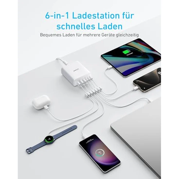 Anker 112W USB C Ladegerät, 6-Port Ladestation mit 112W Leistung für iPhone 17/16/15, MacBook Air und mehr (ohne Ladekabel) – Bild 2