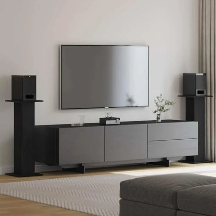 vidaXL Lautsprecherständer 2er Set, Schwarz Eichen-Optik, 30 x 30 x 80 cm, modernes Wohnzimmermöbel für Heimkinos – Bild 2