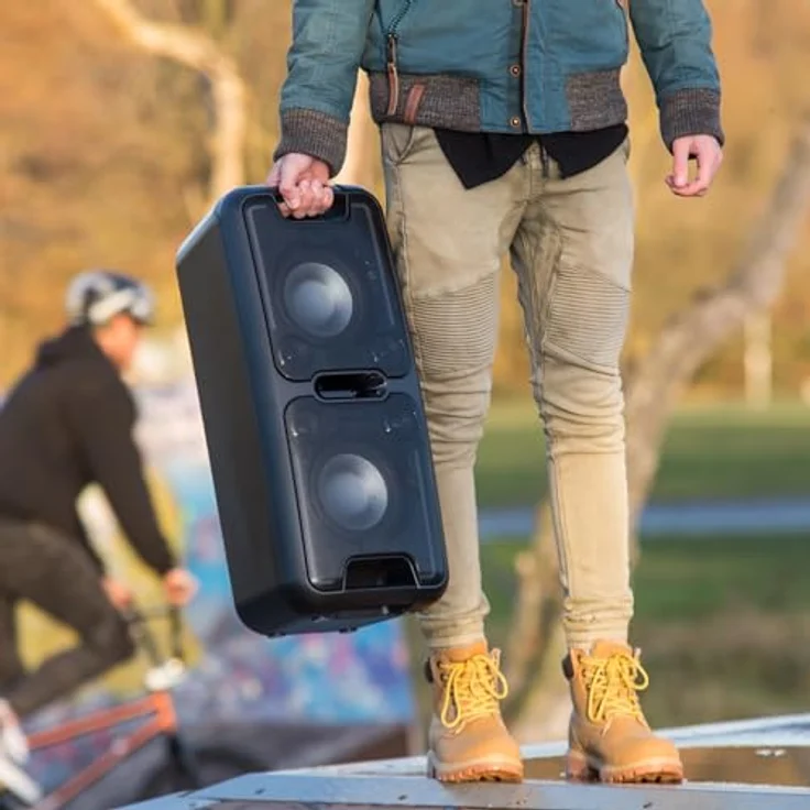 Reflexion PS08BT DJ Karaoke PA-Anlage, mobil mit Akku und Lichteffekten (Bluetooth, USB, AUX, Mikrofon, 480 Watt), schwarz – Bild 4