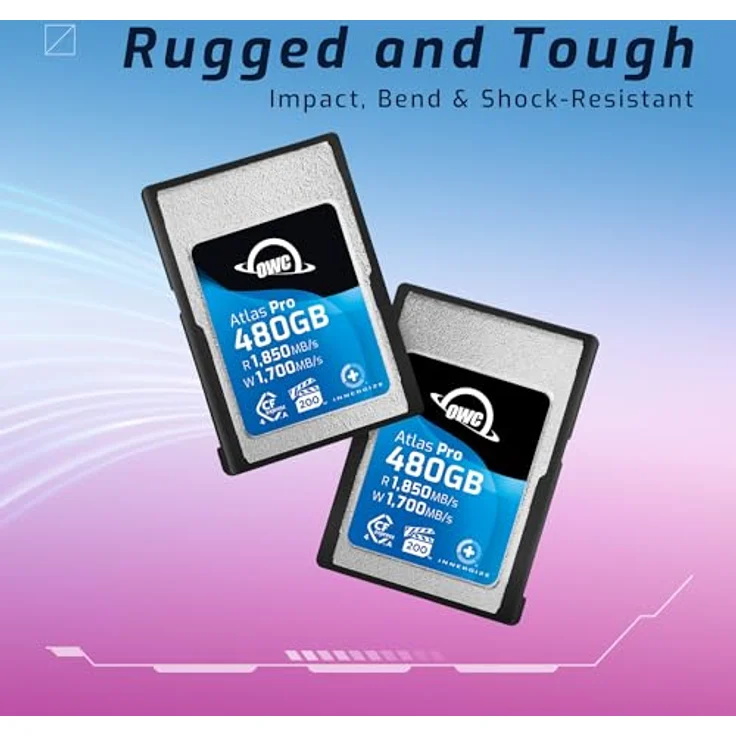 OWC Atlas Pro CFexpress 4.0 Speicherkarte Typ A, 480 GB, bis zu 1850 MB/s Lese- und 1700 MB/s Schreibgeschwindigkeit, professionell, robust, für Sony Alpha und FX-Kameras – Bild 2