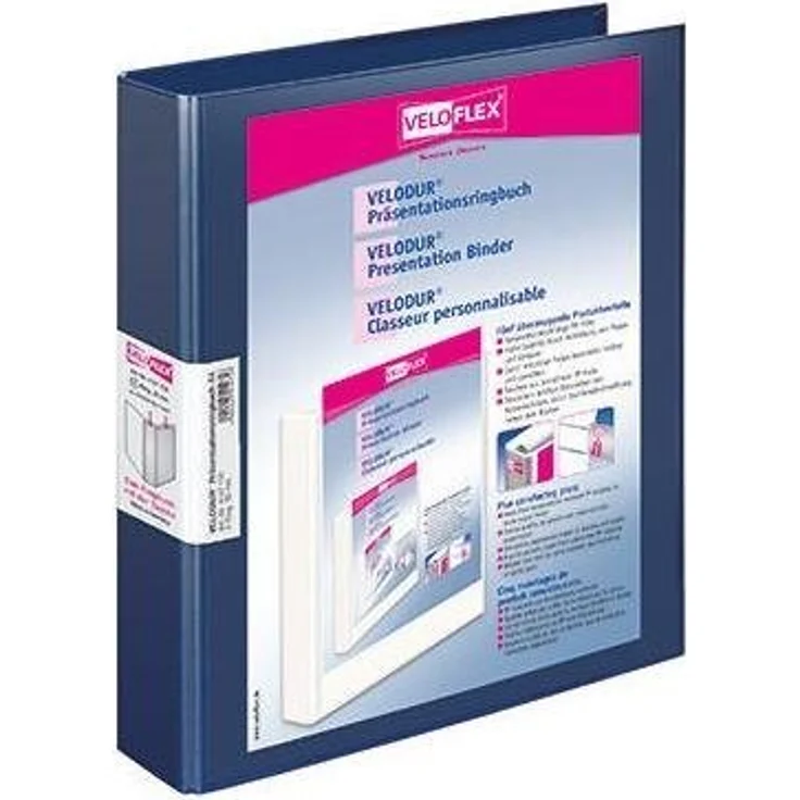 VELOFLEX Aktenordner Präsentationsringbuch VELODUR® Rückenbreite: 46 mm DIN A4, buchbinderisch verarbeitet, mit einteiliger Pappe, blau – Bild 1