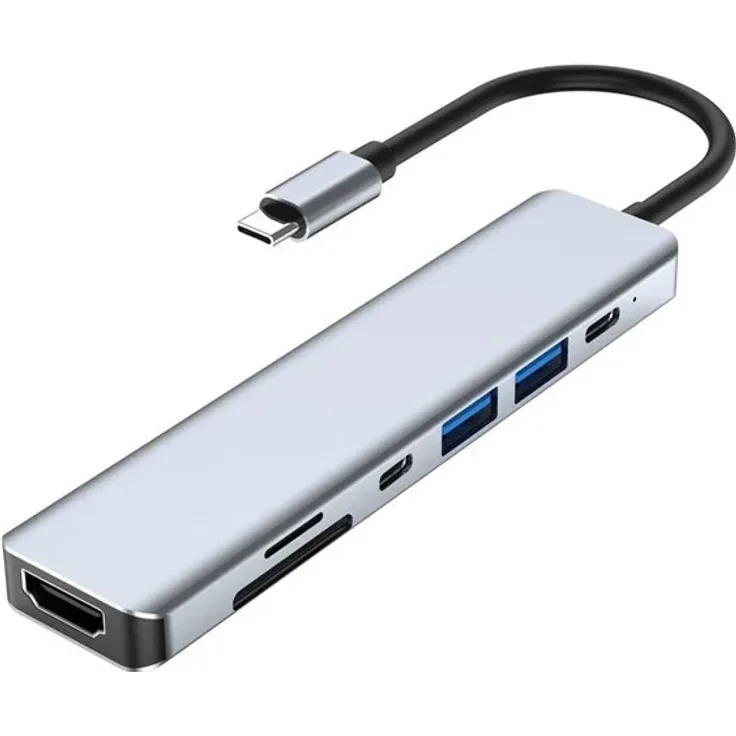 Lippa 7-in-1 87 W USB-C PD 4K HDMI Hub, USB-Hub mit 1 USB-C Port, 1 USB-C PD Port, 2 USB-A Ports, HDMI 4K 30 Hz und dualem Kartenleser