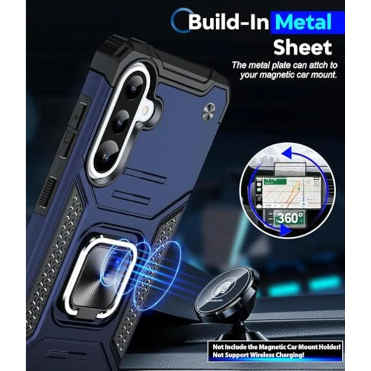 LeYi Handyhülle für Samsung Galaxy A36 5G, Militärische Schutzhülle mit 2 Schutzfolien, 360° Metall Ring Halter, Stoßfestes Hardcase, Blau – Bild 3