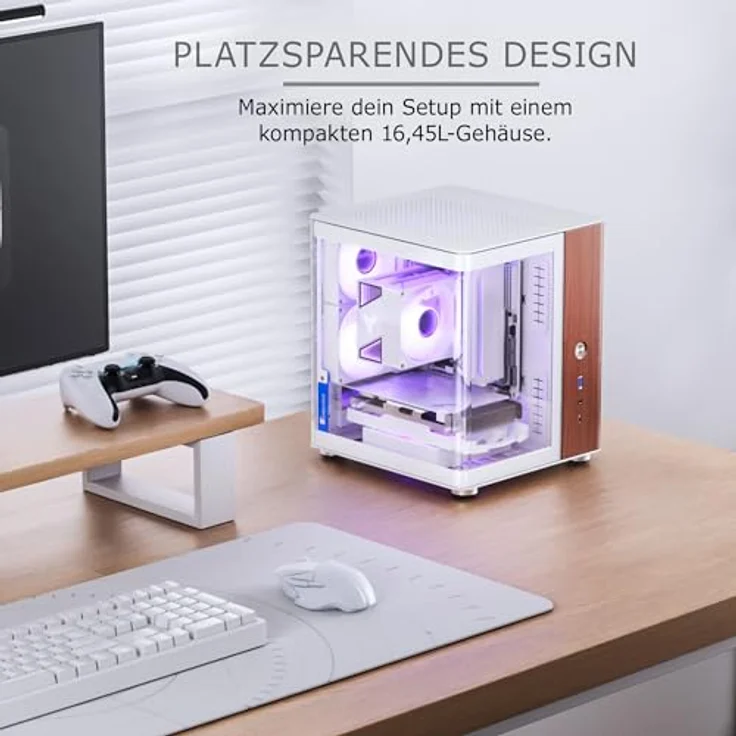 Jonsbo TK-0 Mini ITX Case weiß - ITX Gehäuse mit Tempered Glass, Mini PC Gehäuse Holz, SFF Case für Grafikkarten bis 230mm, USB C am Frontpanel, 90 Grad Drehbarkeit – Bild 3