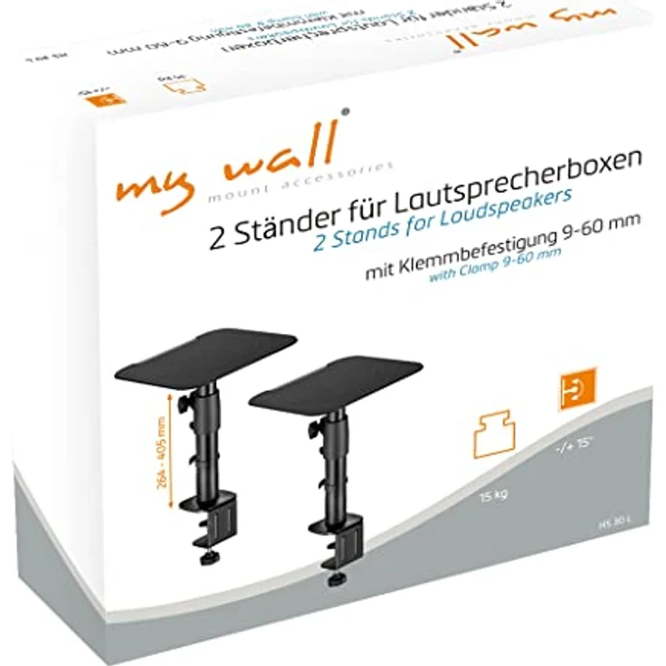mywall Tischhalterung HS30L Universelle Lautsprecher Tischhalterung, Neigbar +/-15° mit Einer Belastung bis zu 15 kg, schwarz, 2 Ständer für Lautsprecherboxen – Bild 5
