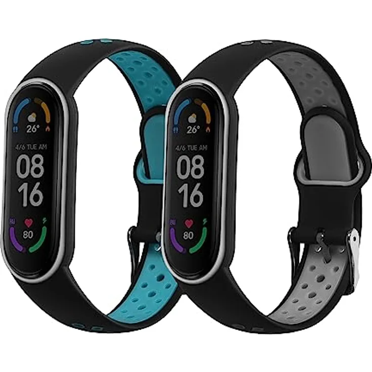 kwmobile 2X Sportarmband kompatibel mit Xiaomi Mi Smart Band 6 / Mi Band 6 / Band 5 Armband - Fitnesstracker Band Set aus TPU Silikon in Schwarz Grau Schwarz Blau