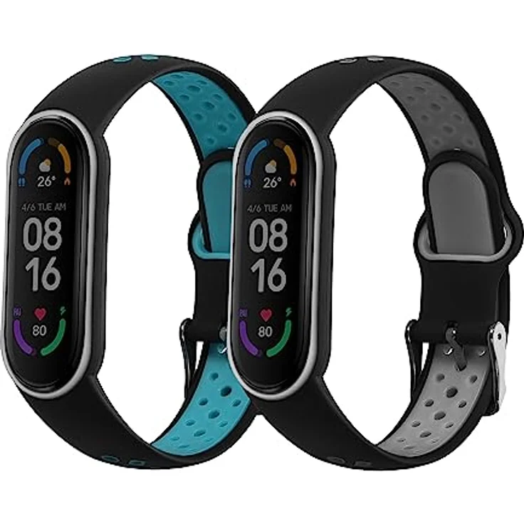 kwmobile 2X Sportarmband kompatibel mit Xiaomi Mi Smart Band 6 / Mi Band 6 / Band 5 Armband - Fitnesstracker Band Set aus TPU Silikon in Schwarz Grau Schwarz Blau – Bild 1