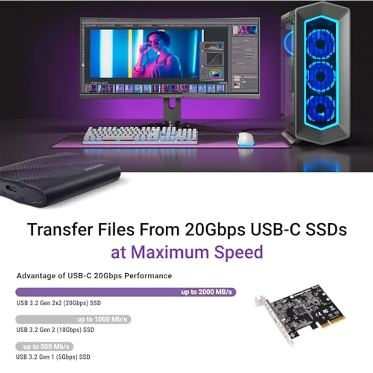 SoNNeT Sonnet Allegro Max USB-C 20Gbps PCIe-Karte, Unterstützt Dateiübertragungen bis 2000 MB/s, Kompatibel mit Mac, Windows und Linux – Bild 2