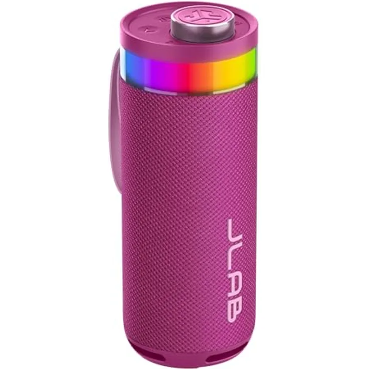 JLab Go Party, Tragbarer Bluetooth Lautsprecher mit 16H+ Akkulaufzeit, 10W Leistung, RGB Licht, IP56 wasserfest, Mulberry