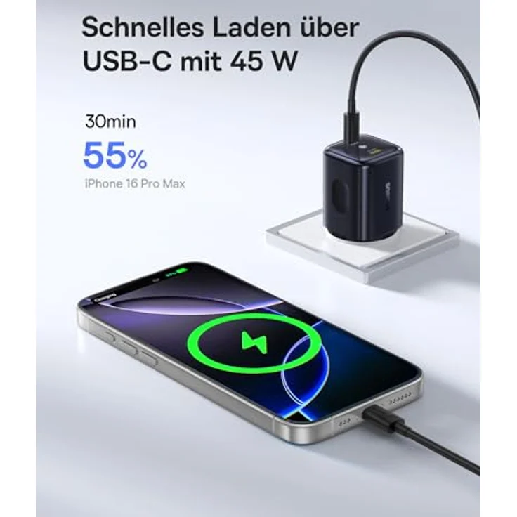 Baseus PicoGo II 45W USB C Ladegerät, 2-Port PD 3.0 PPS Schnellladegerät für iPhone 17/17 Pro Max/16-12, Galaxy S25 Ultra, iPad Pro/Air, mit kompakter Bauweise und sicherem Laden – Bild 2